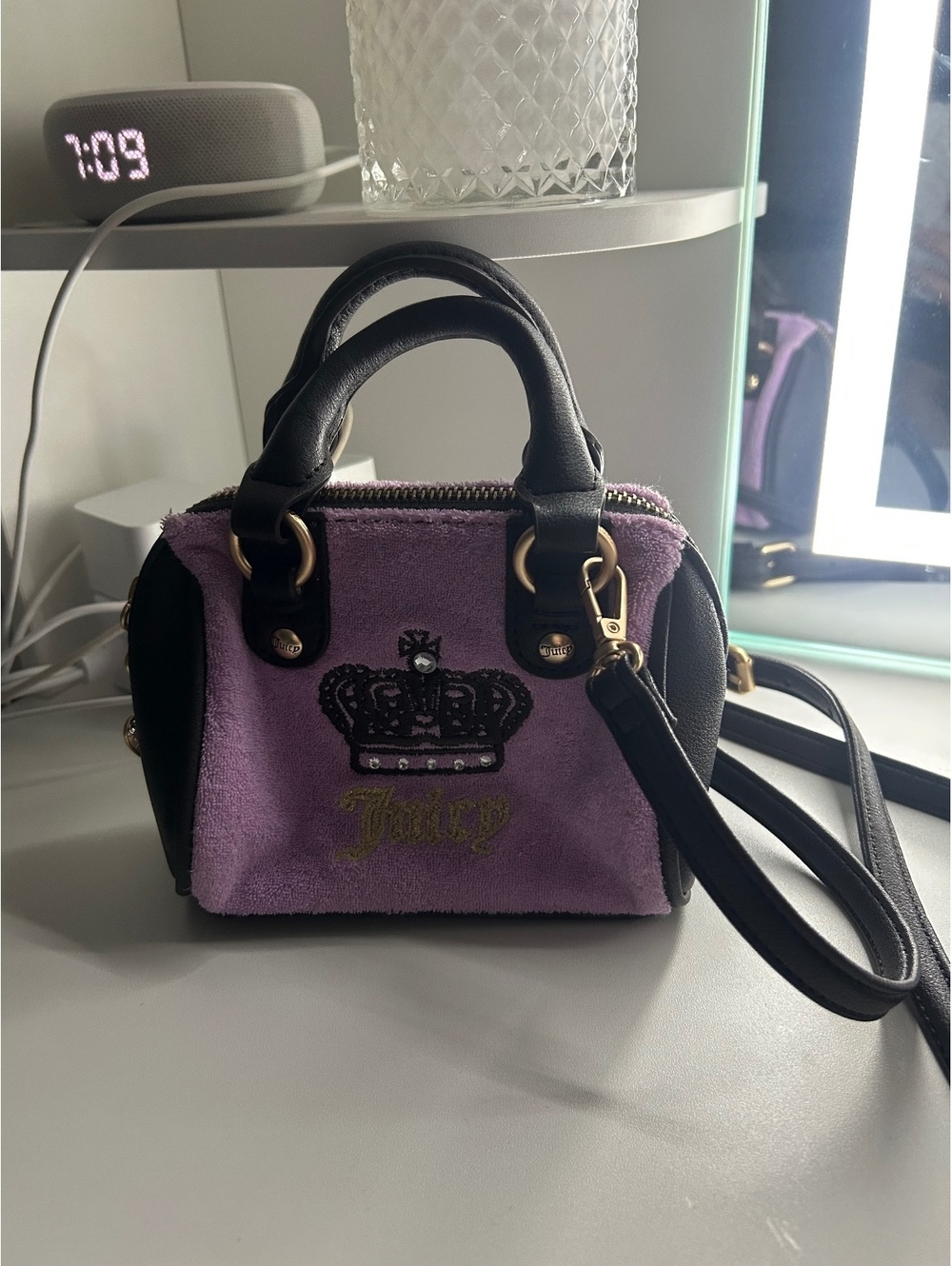 Juicy Couture Purple & Black Velour Mini Bowler Bag
